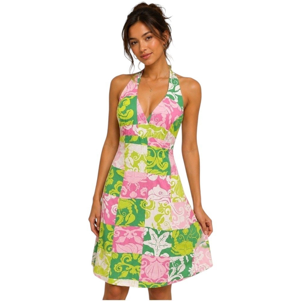 Vintage Lilly Pulitzer Women's‎ Halter Dress Patch of Paradise Sea Life size 4